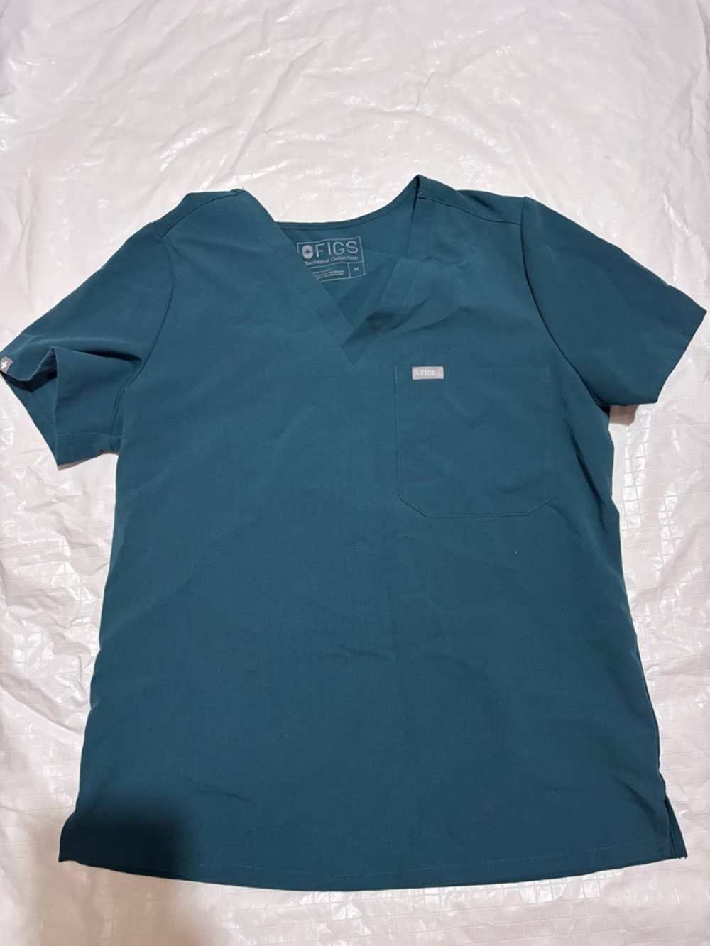 Figs Teal Women's V-Neck Scrub Top with Chest Pocket